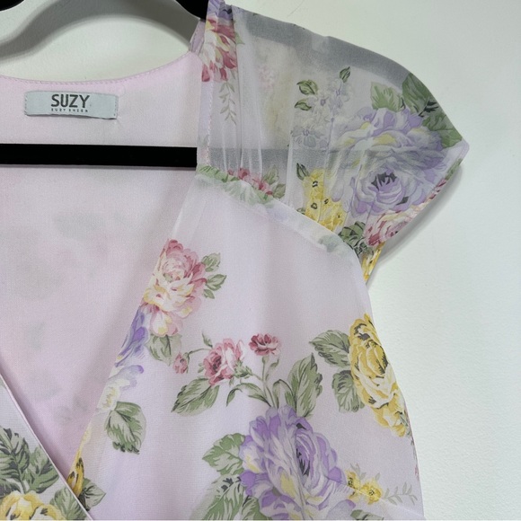 Suzy Shier | Pastel Pink Floral Pleated Maxi Dress | Size L - Picture 4 of 10